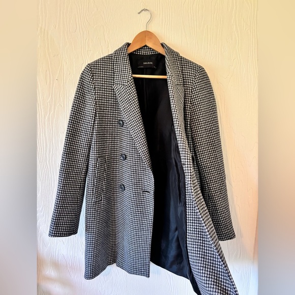 Zara Houndstooth Plaid Black and White Double Breasted Classic Fit Jacket Coat - Picture 9 of 13
